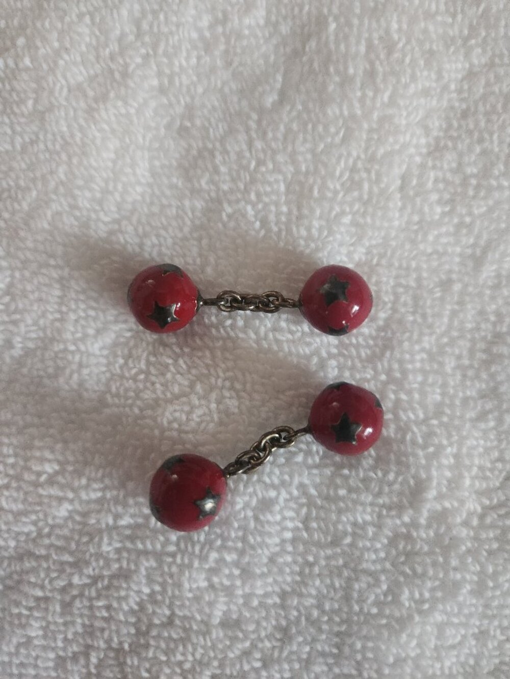 Vintage Tiffany & Co. Sterling Silver Red Enamel Star Ball Cufflinks